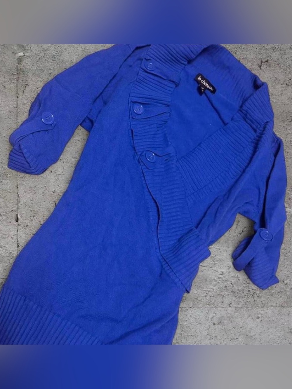 Le Chateau Y2K blue asymmetrical button detail sweater top - Picture 2 of 3